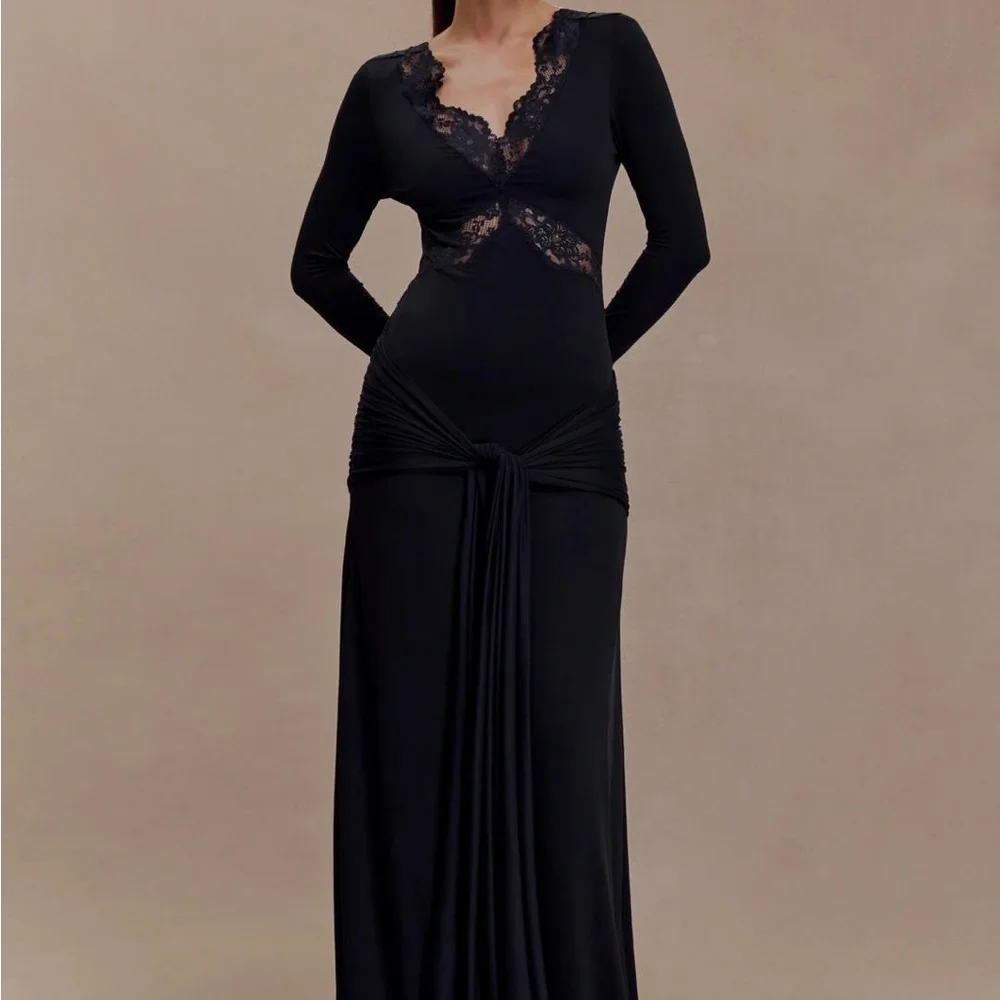 Electra Slinky Lace Maxi Dress / Black | Meshki | Xs